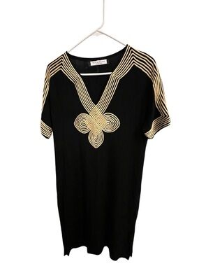 Black Kaftan Tunic with Gold Embroidered Motif